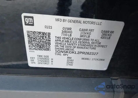 2023 Chevrolet Suburban 4Wd High Country z USA, uszkodzony, nr VIN 1GNSKGKL2PR262327